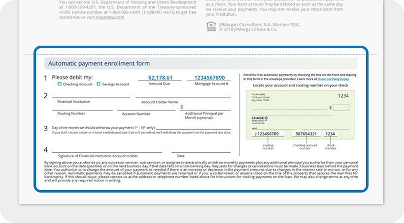 An example account featuring the Automatic payment enrollment form.