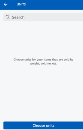Screenshot of empty list of units with the option to choose units