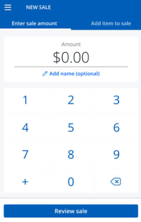Screenshot of the new sale screen with amount entry shown