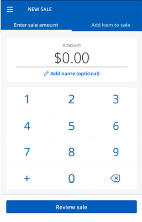 Screenshot of the new sale screen with amount entry shown
