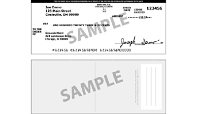 Sample image of front and back of check