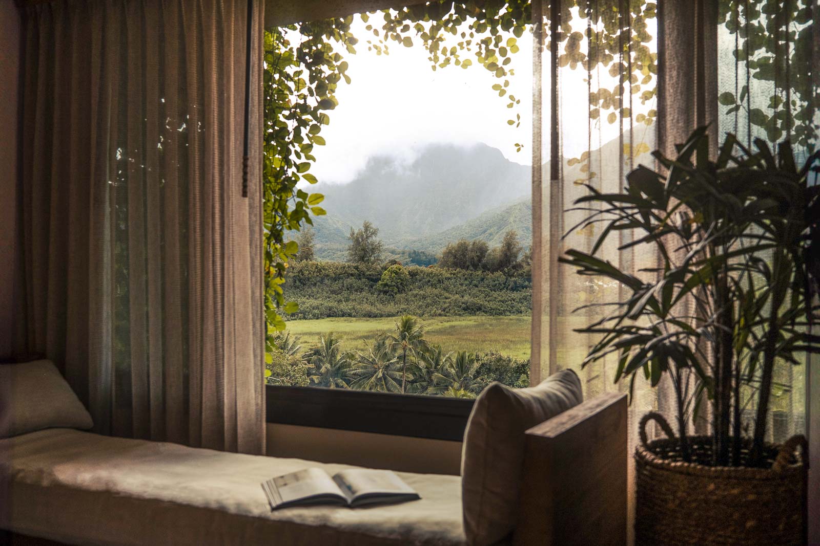 View of mountains through a window