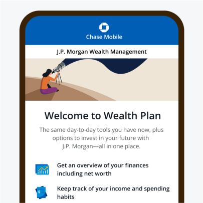 Chase Mobile app - JP Morgan wealth management- Welcome to Wealth Plan image